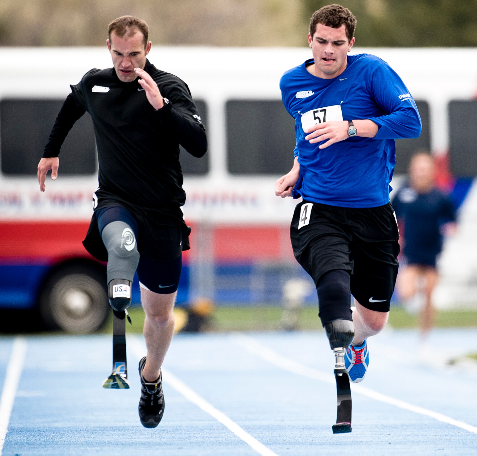 Held at the Olympic Training Center  and the Air Force Academy in Colorado Springs, Colo., the Warrior Games proved to be a great tonic for McGuire. Not only did he fare well in the competitions, but the games helped his rehabilitation process as well. McGuire sprints the last leg of the 1,500 to take fourth. 
(TSgt Samuel Bendet)