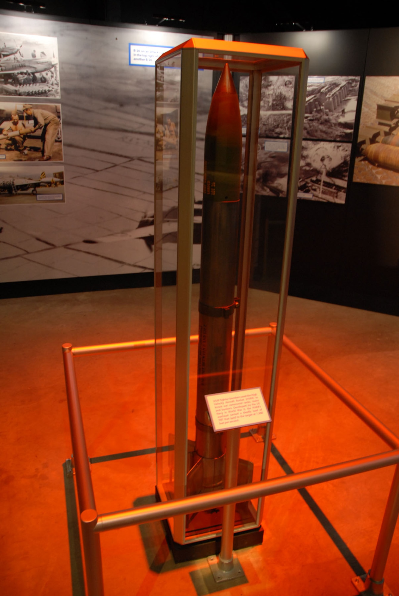 DAYTON, Ohio -- 5-inch High Velocity Aircraft Rocket (HVAR) exhibit in the Korean War Gallery at the National Museum of the U.S. Air Force. (U.S. Air Force photo)