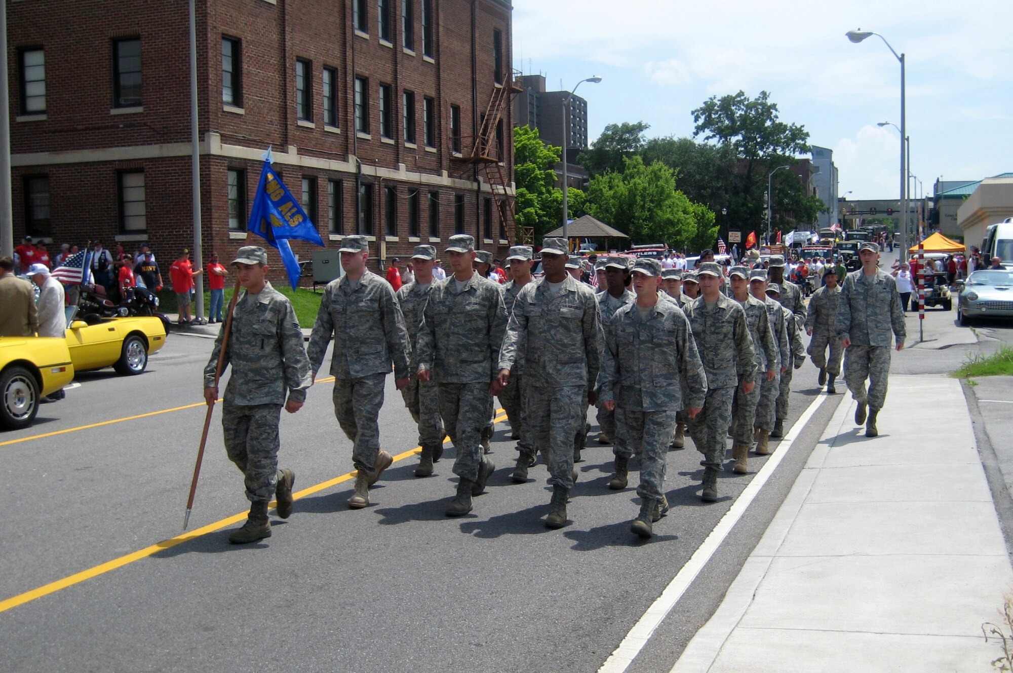 MARYVILLE, Tenn. -- The students and instructors of Airman Leadership School Class 10-4 at The I.G. Brown Air National Guard Training and Education Center, McGhee Tyson Air National Guard Base, march in the Proud to be an American festival in downtown Maryville, June 13, 2010.  (U.S. Air Force photo by Col. Richard B. Howard/Released)