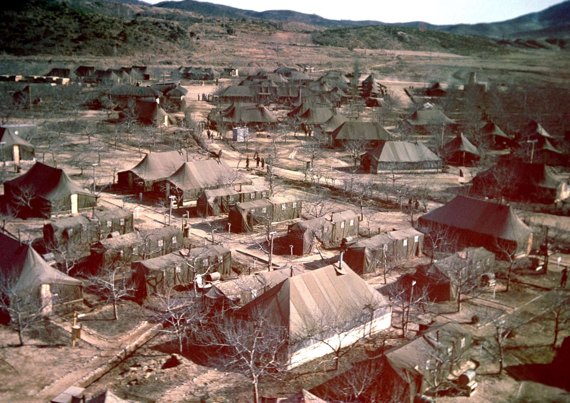 The site of the Panmunjom Military Armistice Conference. This photo was taken in March 1952, and facilities were later improved. (U.S. Air Force photo)
