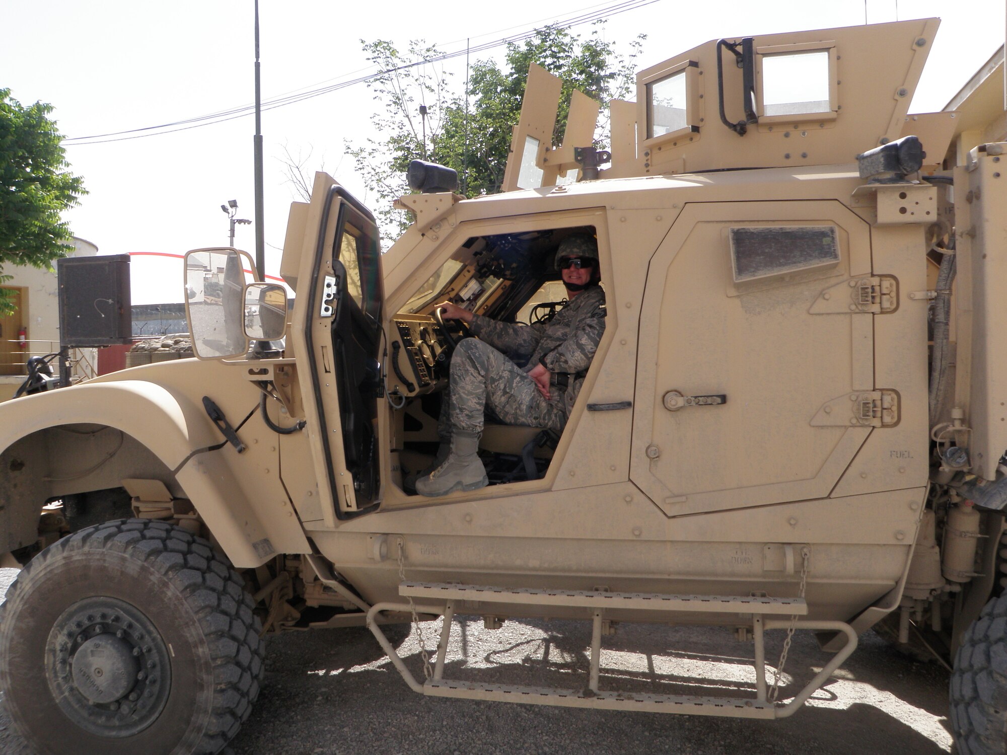 Master Sgt. Monte Waters 898th Munitions Squadron first sergeant, sits in an armored vehicle while deployed as first sergeant for the 855th Air Expeditionary Squadron in Kabul, Afghanistan. Courtesy Photo