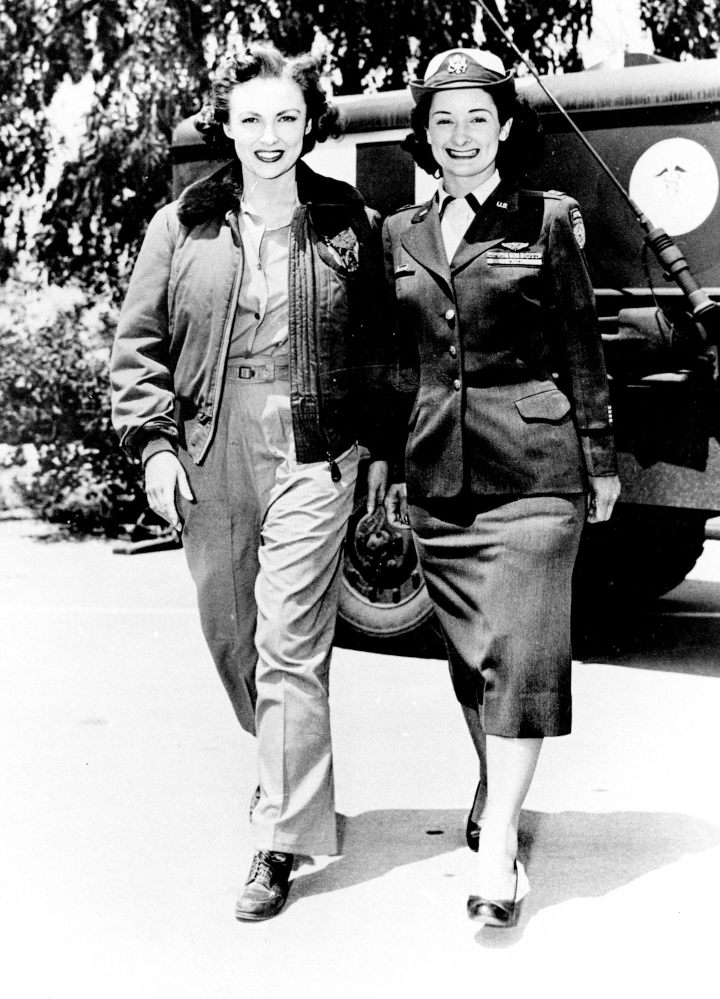 Capt. Lillian Kinkela (right) with movie star Joan Leslie, who starred in the 1953 film "Flight Nurse." (U.S. Air Force photo) 