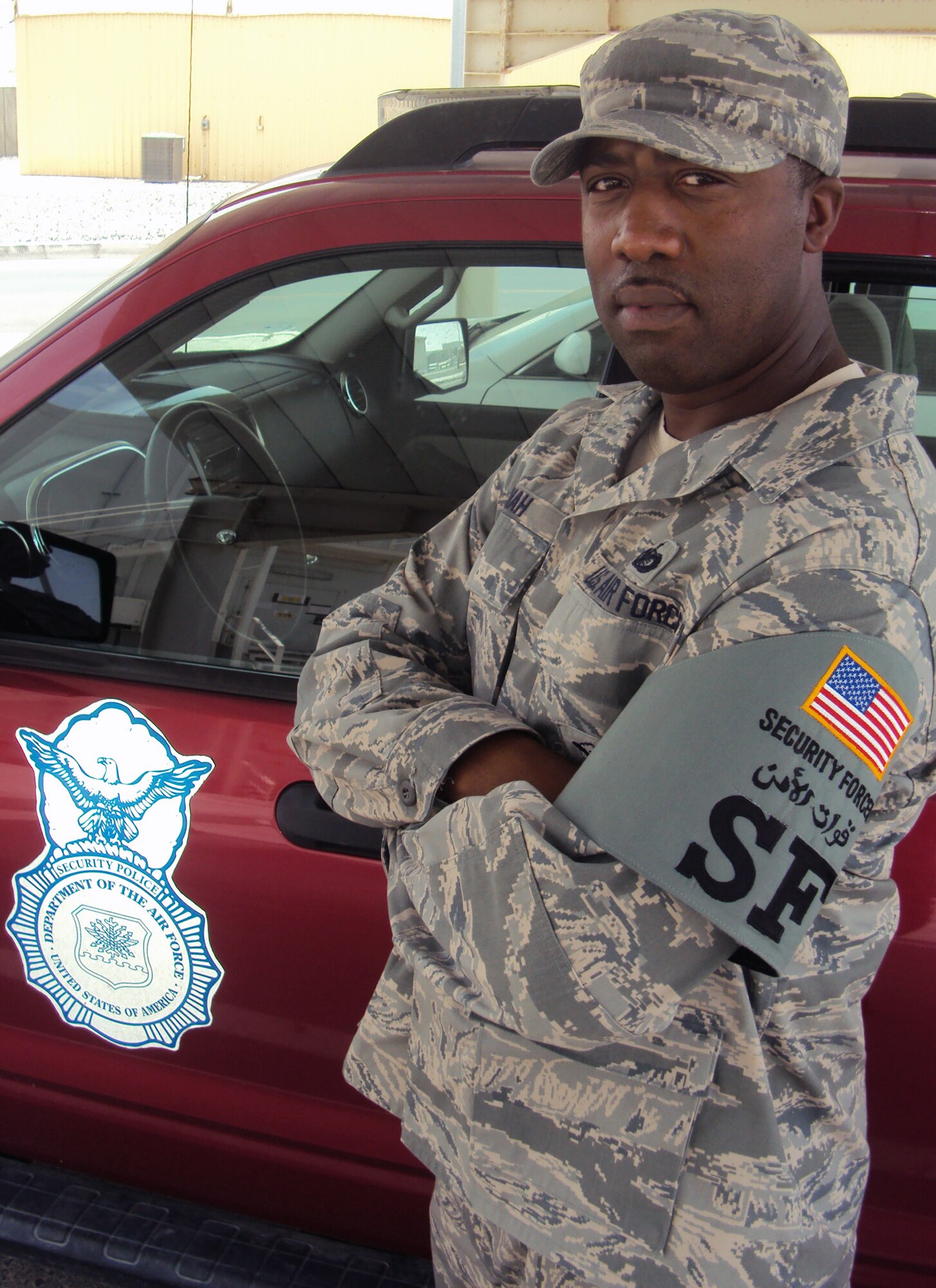 Staff Sgt. Kelvin Hannah is a security forces craftsman assigned to the 380th Expeditionary Security Forces Squadron at a non-disclosed base in Southwest Asia. Here he is pictured on June 18, 2010. Sergeant Hannah serves as the NCO in charge of operations for the 380th ESFS. He was selected for promotion to technical sergeant in June 2010. He is deployed from the 48th Security Forces Squadron at RAF Lakenheath, England and his hometown is Sumter, S.C. (U.S. Air Force Photo/Master Sgt. Scott T. Sturkol/Released)