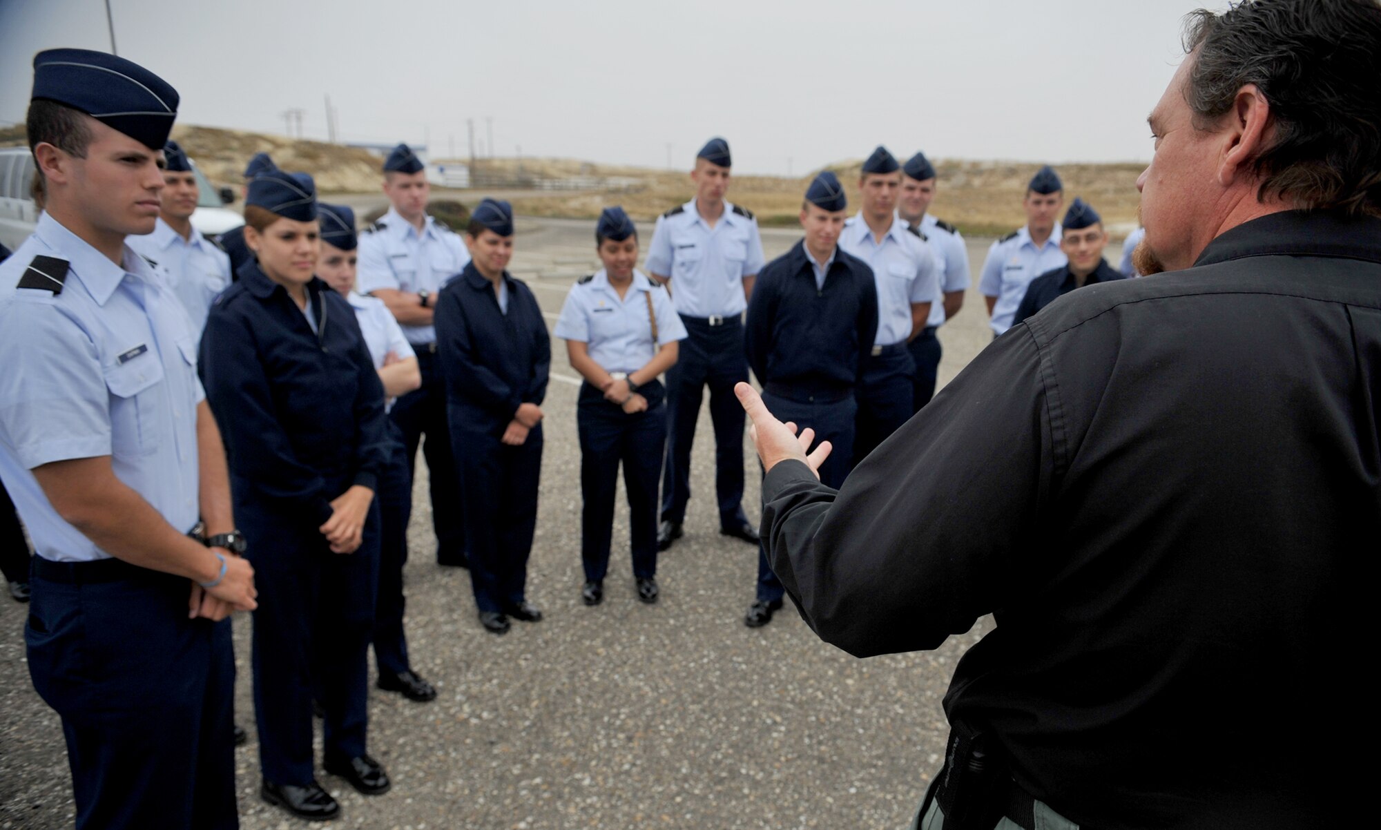 VANDENBERG AIR FORCE BASE, Calif. - Jay Prichard, the curator of the Vandenberg Heritage Center, briefs members of the Reserve Officers Training Corps on the history of Vandenberg at the bases museum here Monday, June 14, 2010. The ROTC cadets will be touring various locations on the base during their visit. (U.S. Air Force photo/ Senior Airman Andrew Lee)