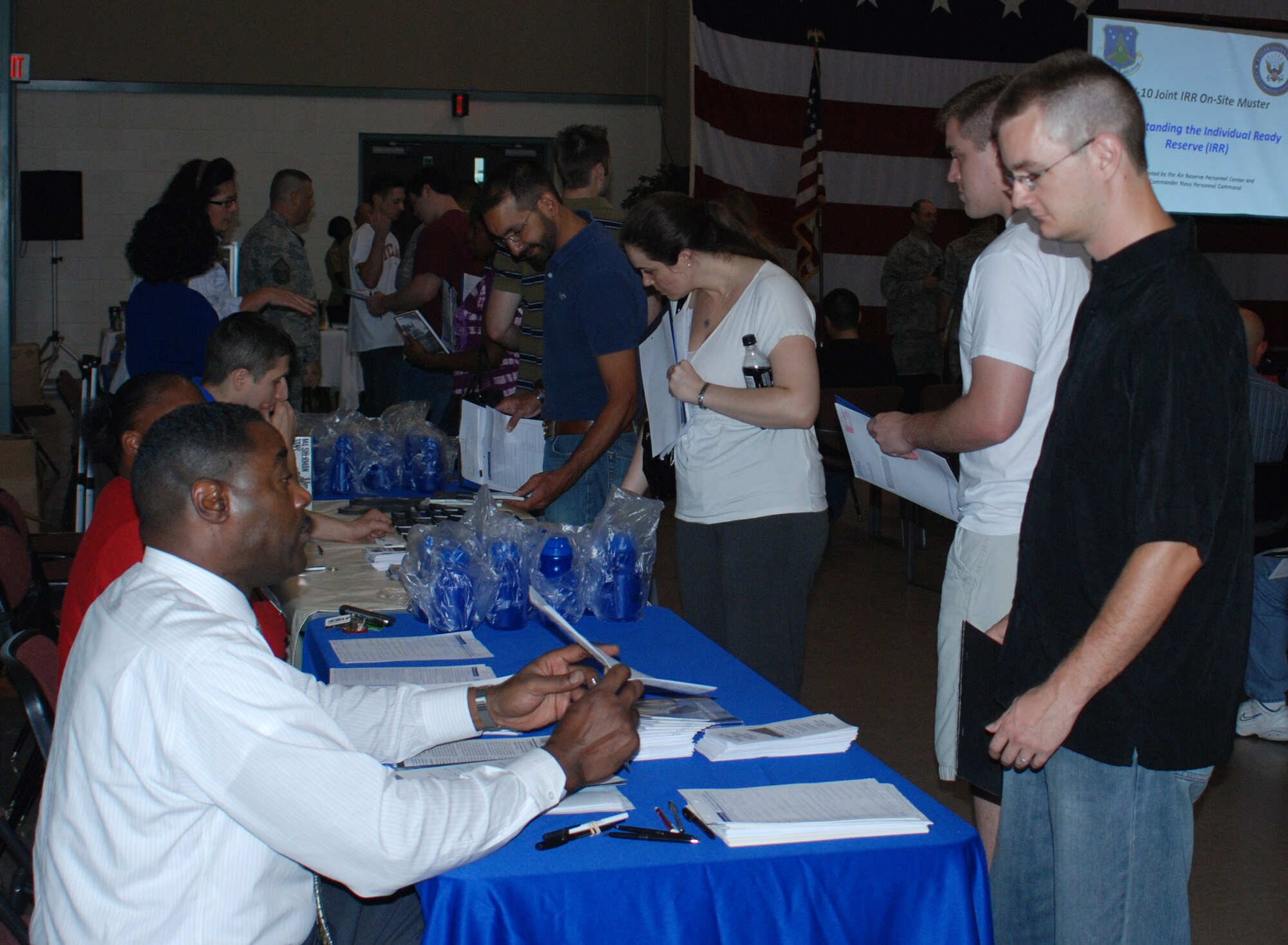 About 250 area Air Force and Navy reservists were on hand June 12 at
Naval Air Station Fort Worth Joint Reserve Base, Texas, for the first-ever
joint Reserve mass muster for the Individual Ready Reserve. Required support
units and other agencies were available to answer individual questions.