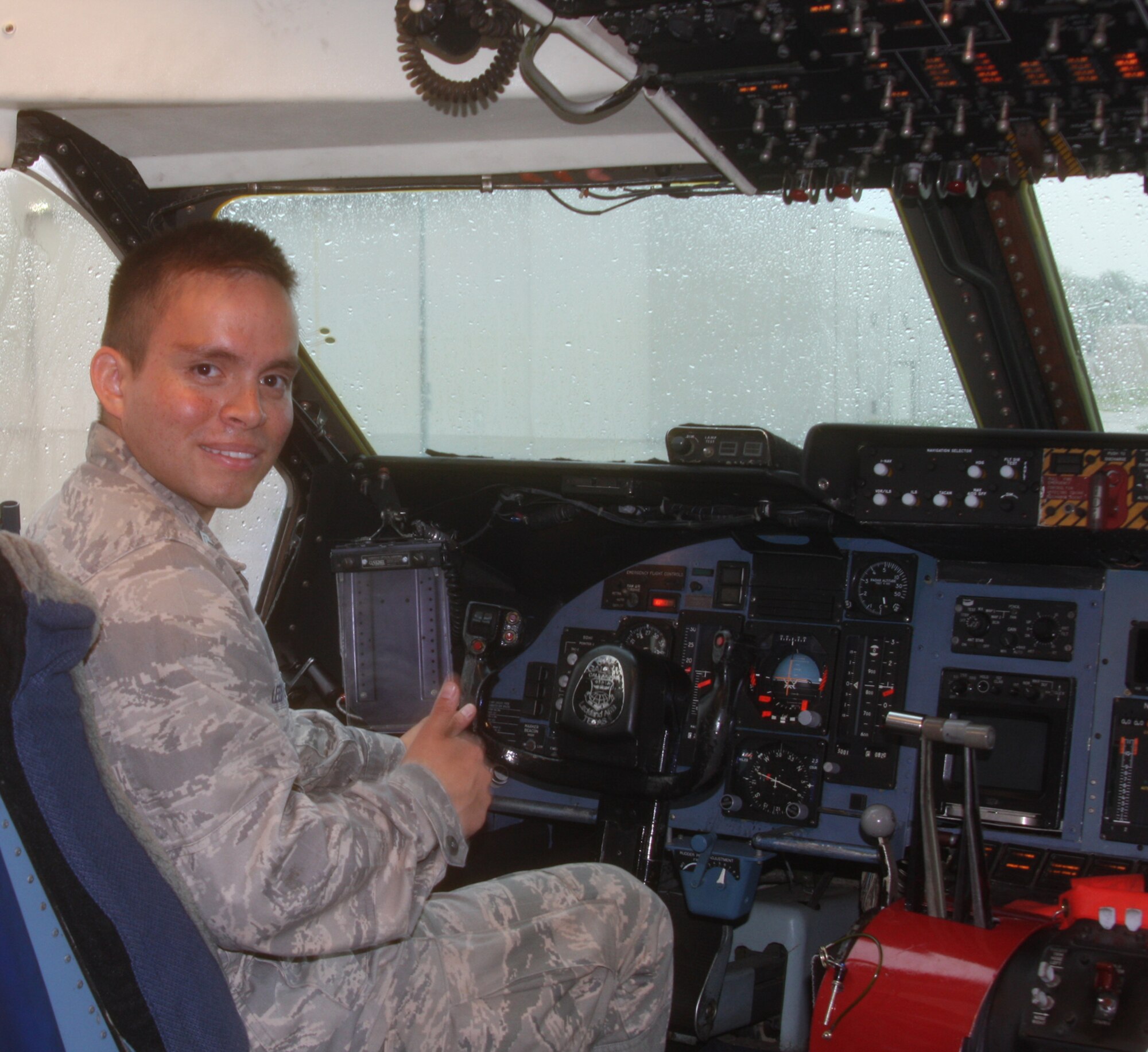WRIGHT-PATTERSON AIR FORCE BASE, Ohio – Cadet Second Class David Leeds tours the flight deck of a 445th Airlift Wing C-5 Galaxy June 12.  Cadet Leeds, a junior at the U.S. Air Force Academy, visited the wing and the base as part of Operation Air Force, a three-week summer program through which cadets gain “real Air Force” experience during stays at Air Force bases across the country.  (U.S. Air Force photo/Senior Airman Mikhail Berlin)