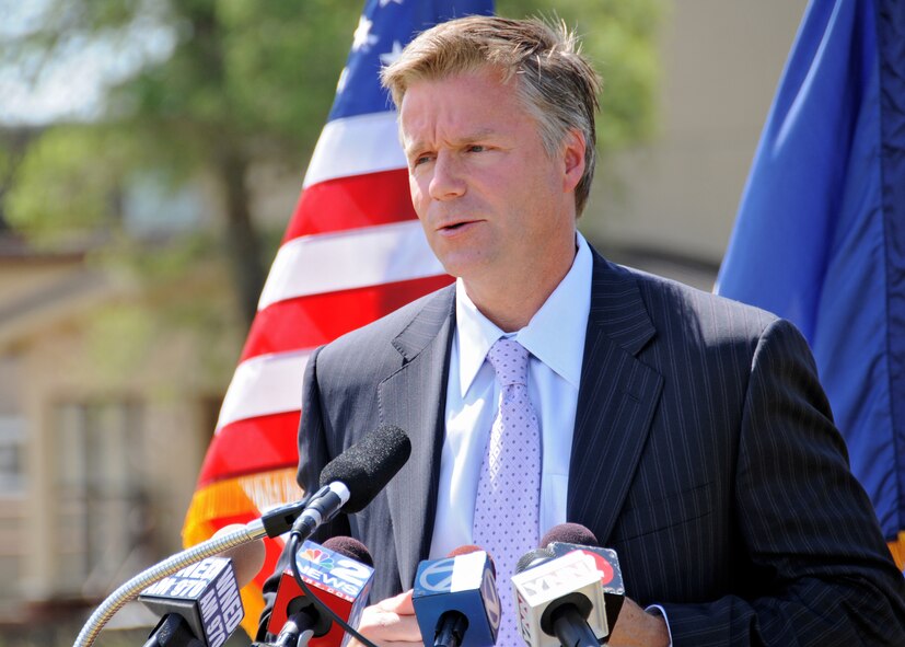 Congressman Chris Lee speaks to the crowd at the CAC groundbreaking ceremony, June 21, 2010, Niagara Falls Air Reserve Station, Niagara Falls, NY.  At the conclusion of the groundbreaking ceremony refreshments provided by NIMAC where prepared and served by the 914th Services Squadron. (U.S. Air Force photo by Staff Sgt. Joseph McKee)