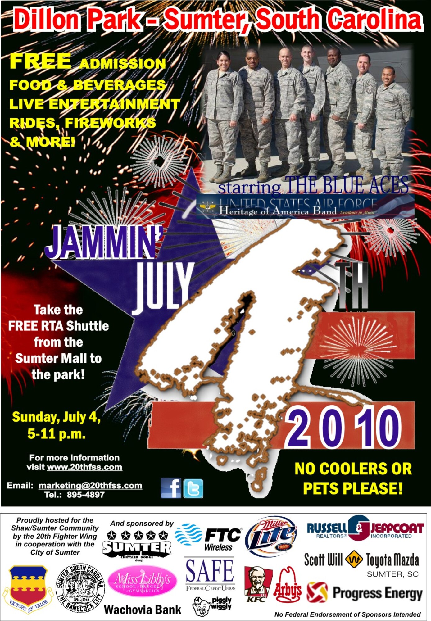 SHAW AIR FORCE BASE, S.C. -- Make plans now to attend this year’s Jammin’ July 4th Celebration, Sunday, July 4, at Dillon Park in Sumter!  The event is hosted by the 20th Fighter Wing in cooperation with the City of Sumter. 