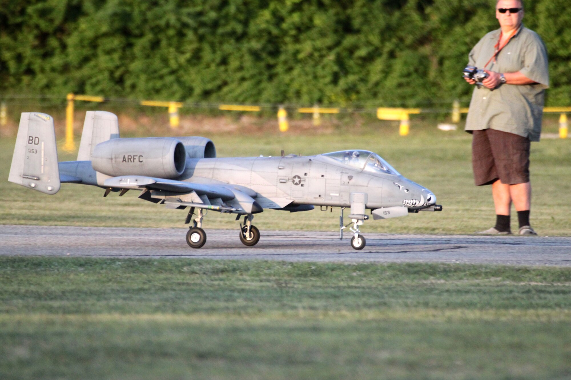 Italian model builder, Kurt Tötsch tests his remote control A-10 Thunderbolt II aircraft in Villesse, Italy, April 28, 2010. Tötsch modeled the aircraft after a 47th Fighter Squadron aircraft from Barksdale Air Force Base, La. (Courtesy photo) 