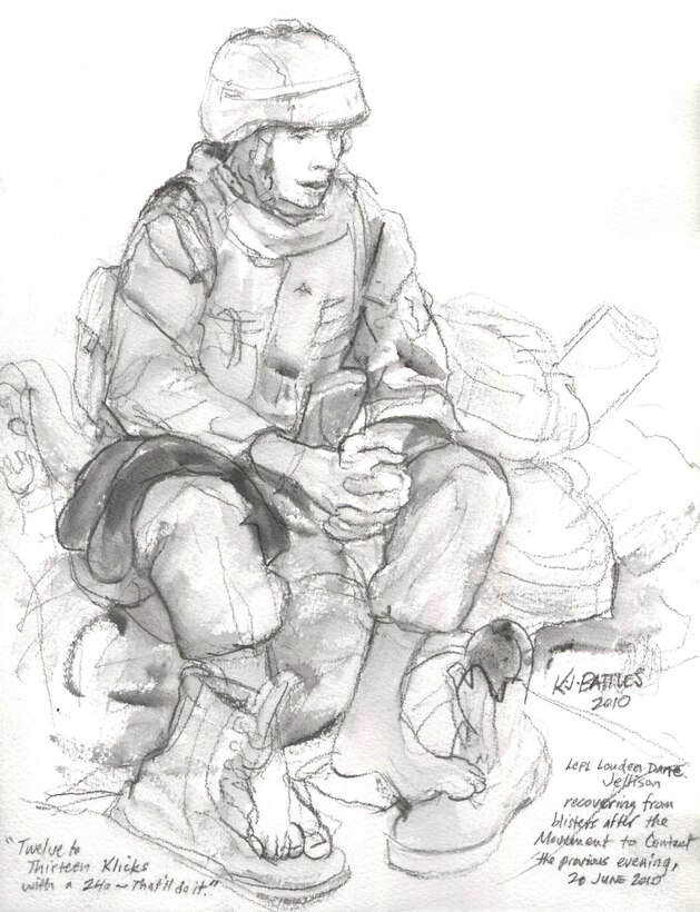 Lance Cpl. Louden Jellison recovers from movements to contact the night before.