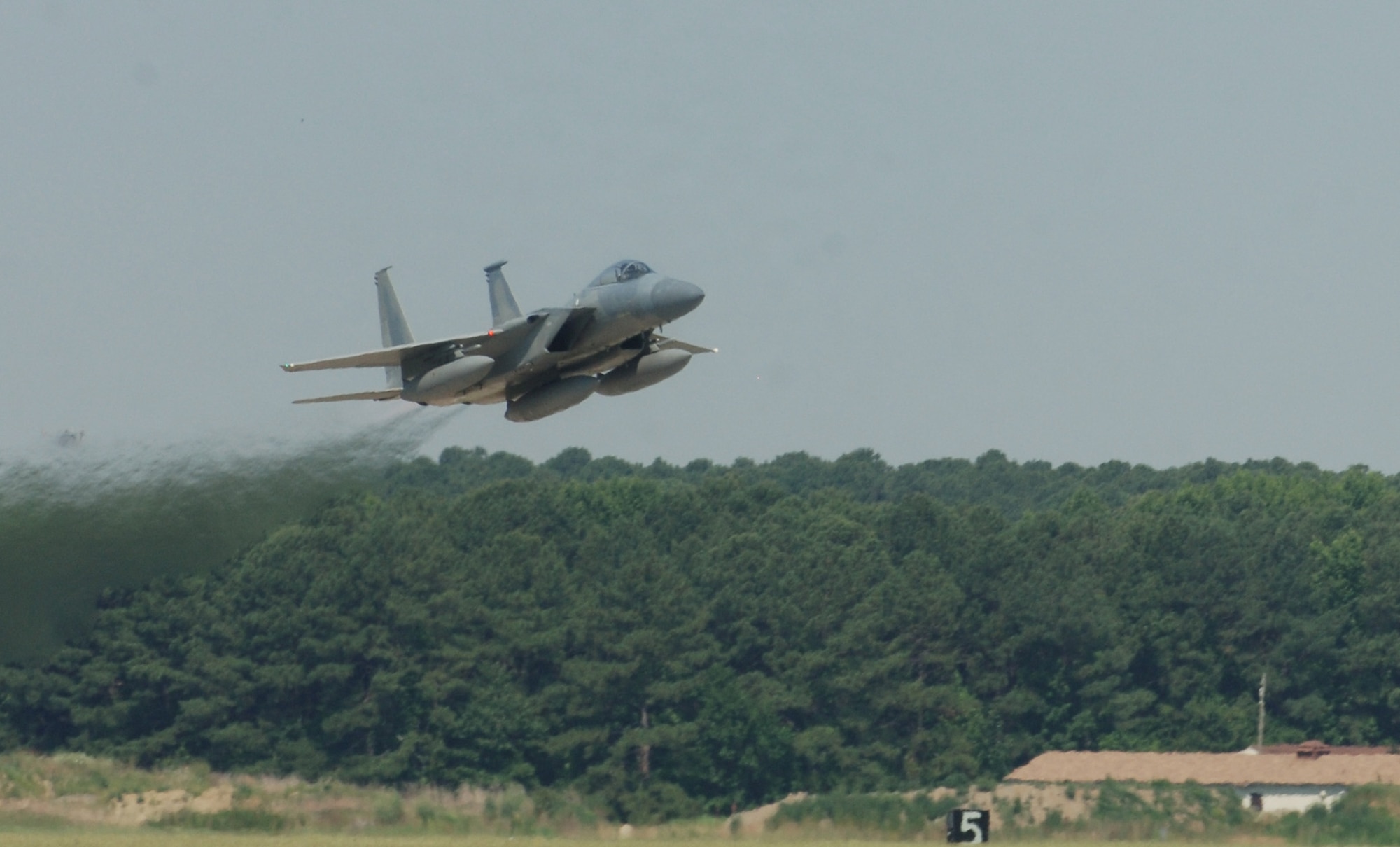 LANGLEY AIR FORCE BASE, Va. -- Capt. Jeffrey Vanderbilt, 71st Fighter Squadron pilot, takes off in F-15 Eagle tail number 84-024 June 21. Vanderbilt delivered the aircraft to Nellis Air Force Base, Nev., one of the first two Eagles transferred to other units due the impending inactivation of the 71 FS. (U.S. Air Force photo/Airman 1st Class Jason J. Brown)
