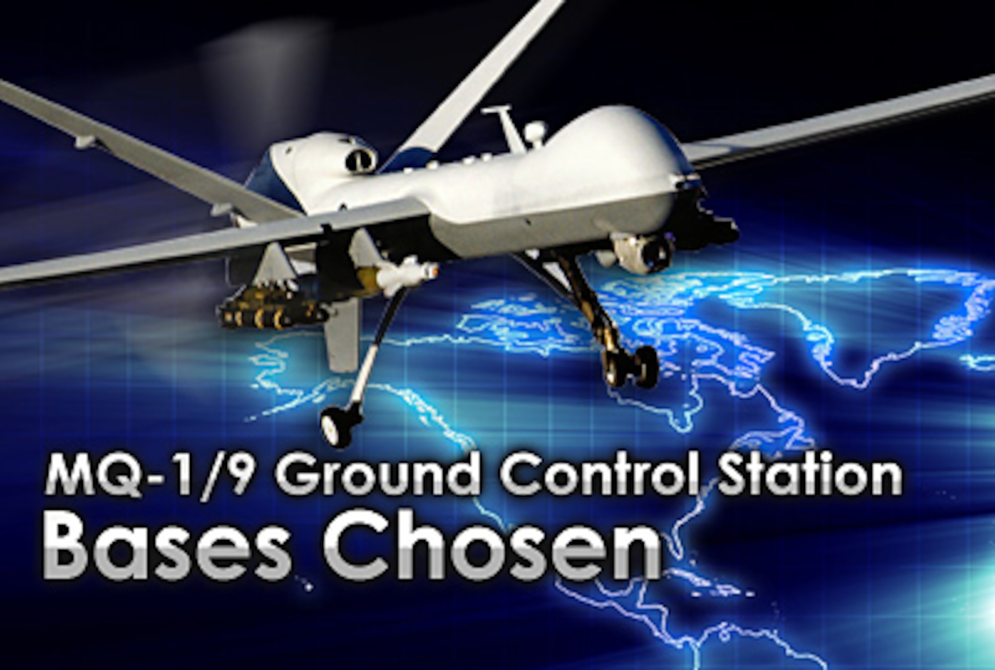Air Force officials chose Whiteman Air Force Base, Mo. and Ellsworth AFB, S.D., as MQ-1 Predator and MQ-9 Reaper ground control stations June 21, 2010. (U.S. Air Force graphic/Nick Medrano)
