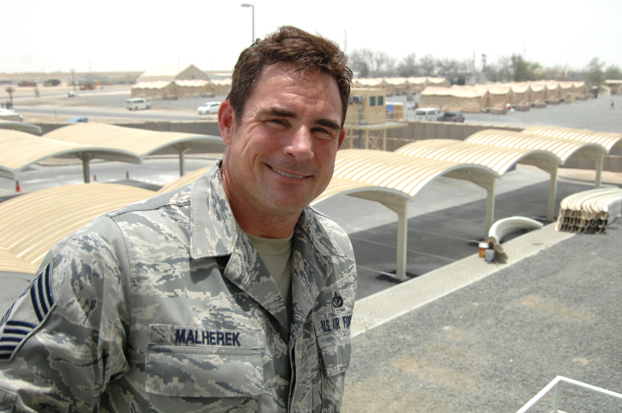 Chief Master Sergeant Jeff Malherek, 380th Expeditionary Civil Engineer Squadron poses for a picture atan undisclosed location in Southwest Asia. In his position, he?s charged with managing 179 multi-craft civil engineer Airmen and oversees the organizations interaction with civilian contractors. Chief Malherek is deployed from the 31st Civil Engineer Squadron at Aviano Air Base, Italy.