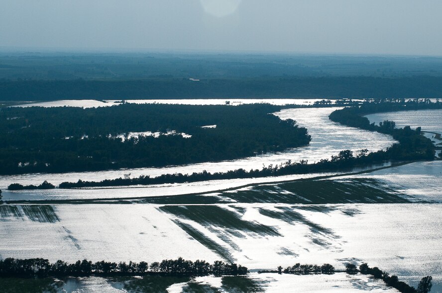 Flood water spreads through Northern Missouri in June of 2010, after weeks of heavy rains and massive storms. Mo. Governor Jay Nixon declared a state of emergency on June 21, 2010 and has been traveling north to survey the effected towns and provide assistance where needed. (U.S. Air Force photo by Master Sgt. Shannon Bond/Released)