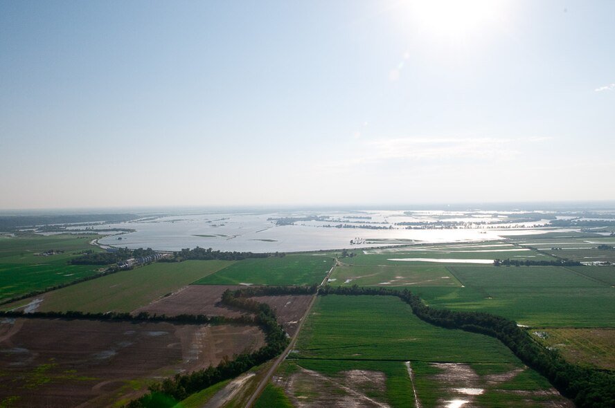 Flood water spreads through Northern Missouri in June of 2010, after weeks of heavy rains and massive storms. Mo. Governor Jay Nixon declared a state of emergency on June 21, 2010 and has been traveling north to survey the effected towns and provide assistance where needed. (U.S. Air Force photo by Master Sgt. Shannon Bond/Released)