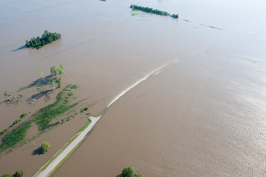 Flood water spreads through Northern Missouri in June of 2010, after weeks of heavy rains and massive storms. Mo. Governor Jay Nixon declared a state of emergency on June 21, 2010 and has been traveling north to survey the effected towns and provide assistance where needed. (U.S. Air Force photo by Master Sgt. Shannon Bond/Released)