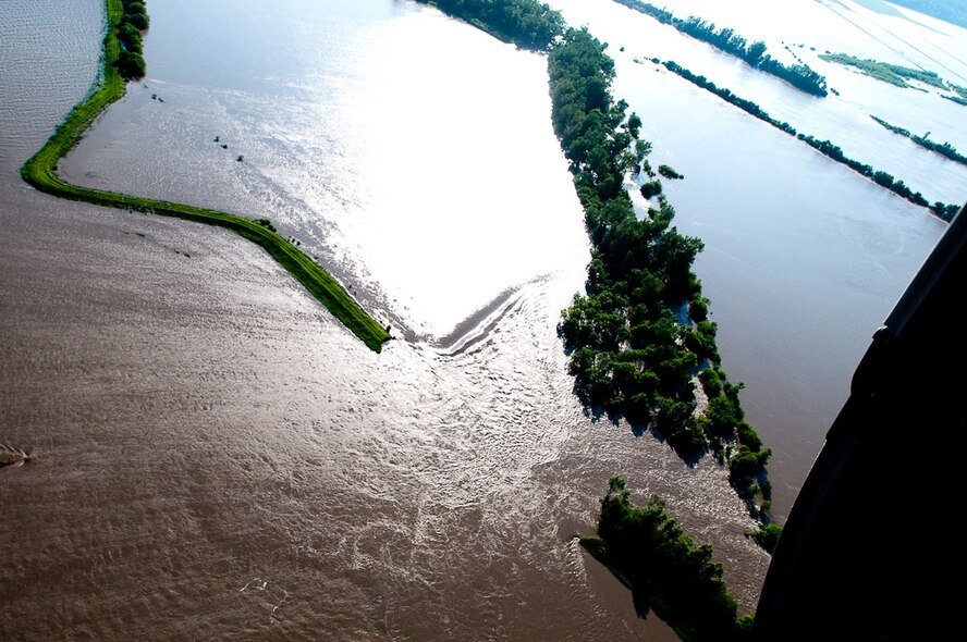 Flood water spreads through Northern Missouri in June of 2010, after weeks of heavy rains and massive storms. Mo. Governor Jay Nixon declared a state of emergency on June 21, 2010 and has been traveling north to survey the effected towns and provide assistance where needed. (U.S. Air Force photo by Master Sgt. Shannon Bond/Released)