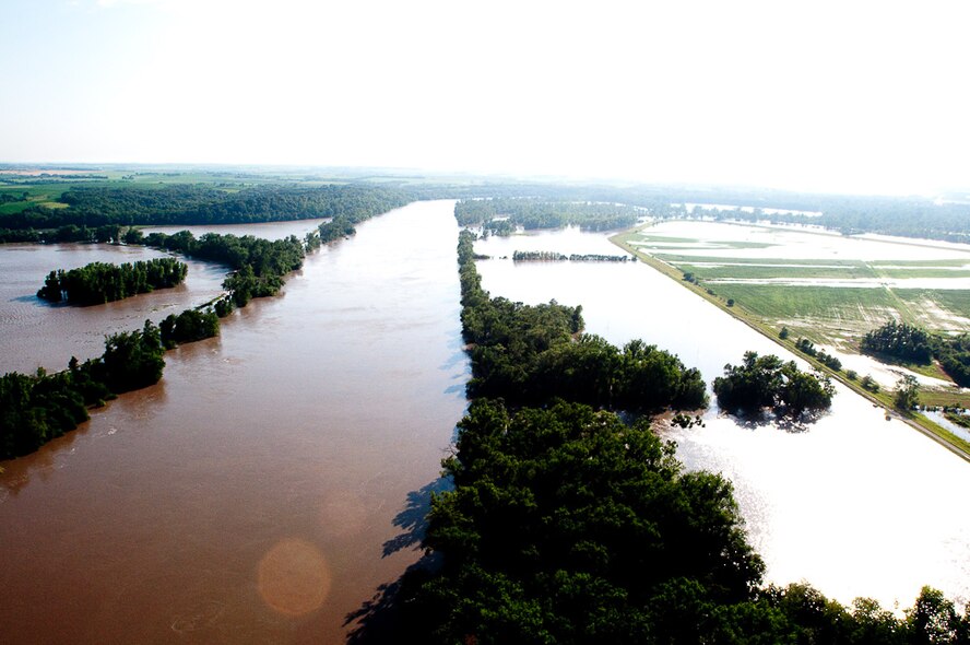 Flood waters spread through Northern Missouri in June of 2010, after weeks of heavy rains and massive storms. Mo. Governor Jay Nixon declared a state of emergency on June 21, 2010 and has been traveling north to survey the effected towns and provide assistance where needed. (U.S. Air Force photo by Master Sgt. Shannon Bond/Released)