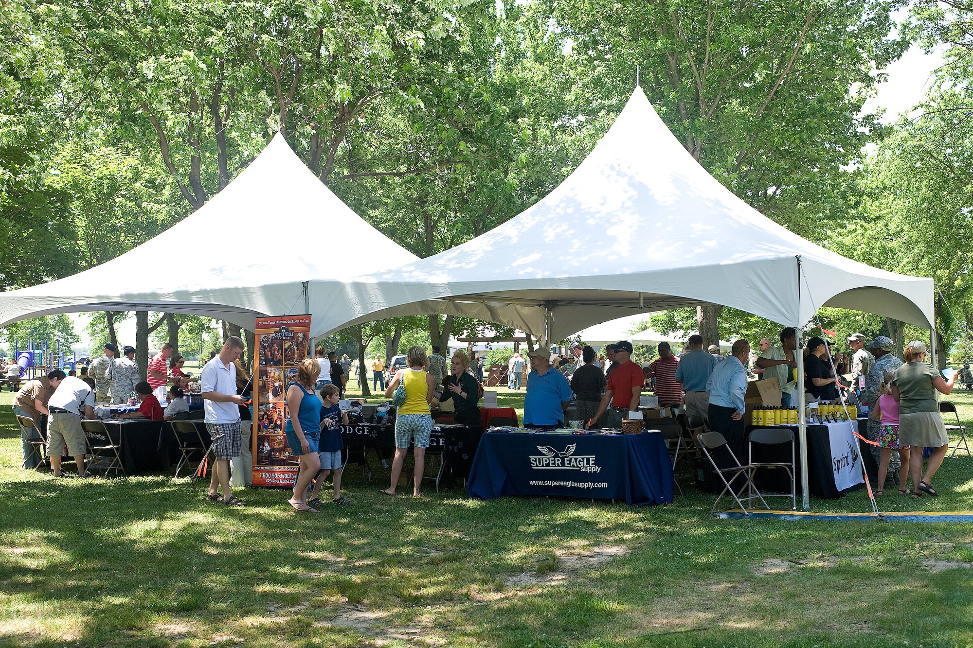Team Dover members look through the many booths at the Dover Air Force Base Wing Picnic June 18.  The picnic started at 11 a.m. and was free to all attendees.  (U.S. Air Force photo by Roland Balik/Released)