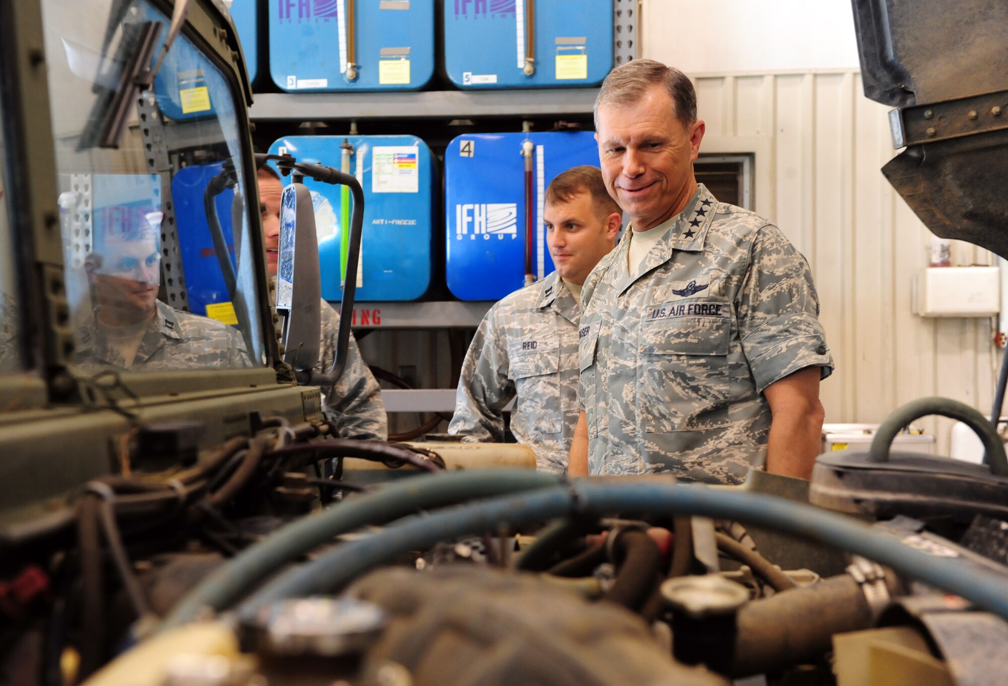 100616-F-6838W-047
SHAW AIR FORCE BASE, S.C.--Gen. William M. Fraser, Air Combat commander, inspects a vehicle at the 682nd Air Operations Support Squadron here June 16, 2010. General Fraser and his wife visited Shaw to gain insight into the mission and speak with Airmen from units across the base to hear their concerns.  (U.S. Air Force photo/Airman 1st Class Neil D. Warner)
