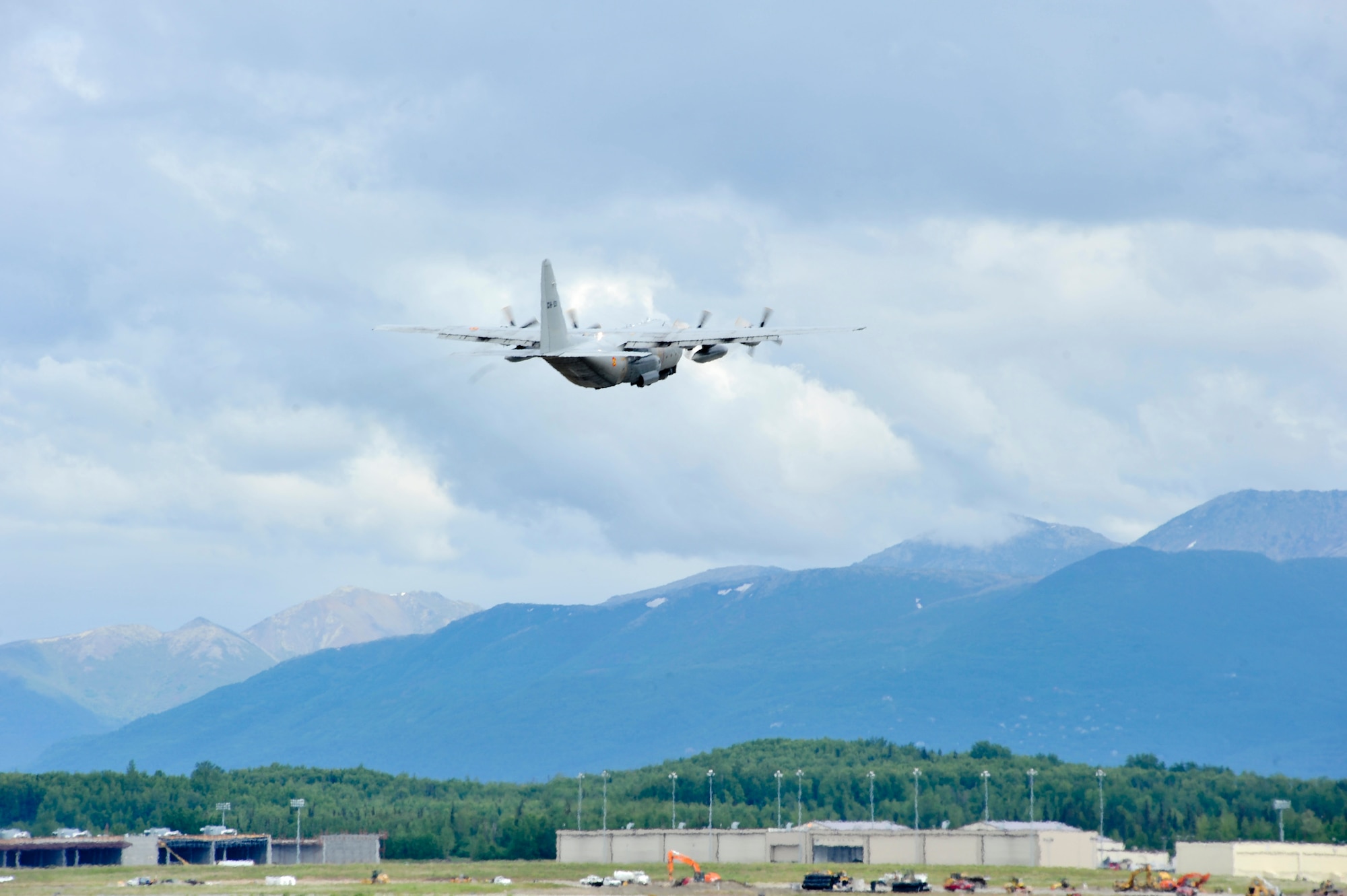 JOINT BASE ELMENDORF-RICHARDSON, Alaska – A Belgian C-130 Hercules takes off, June 18, while participating in Red Flag-Alaska. This was the first time the Belgian Air Component has participated in RF-Alaska. (Air Force photo by Airman 1st Class Christopher Gross)