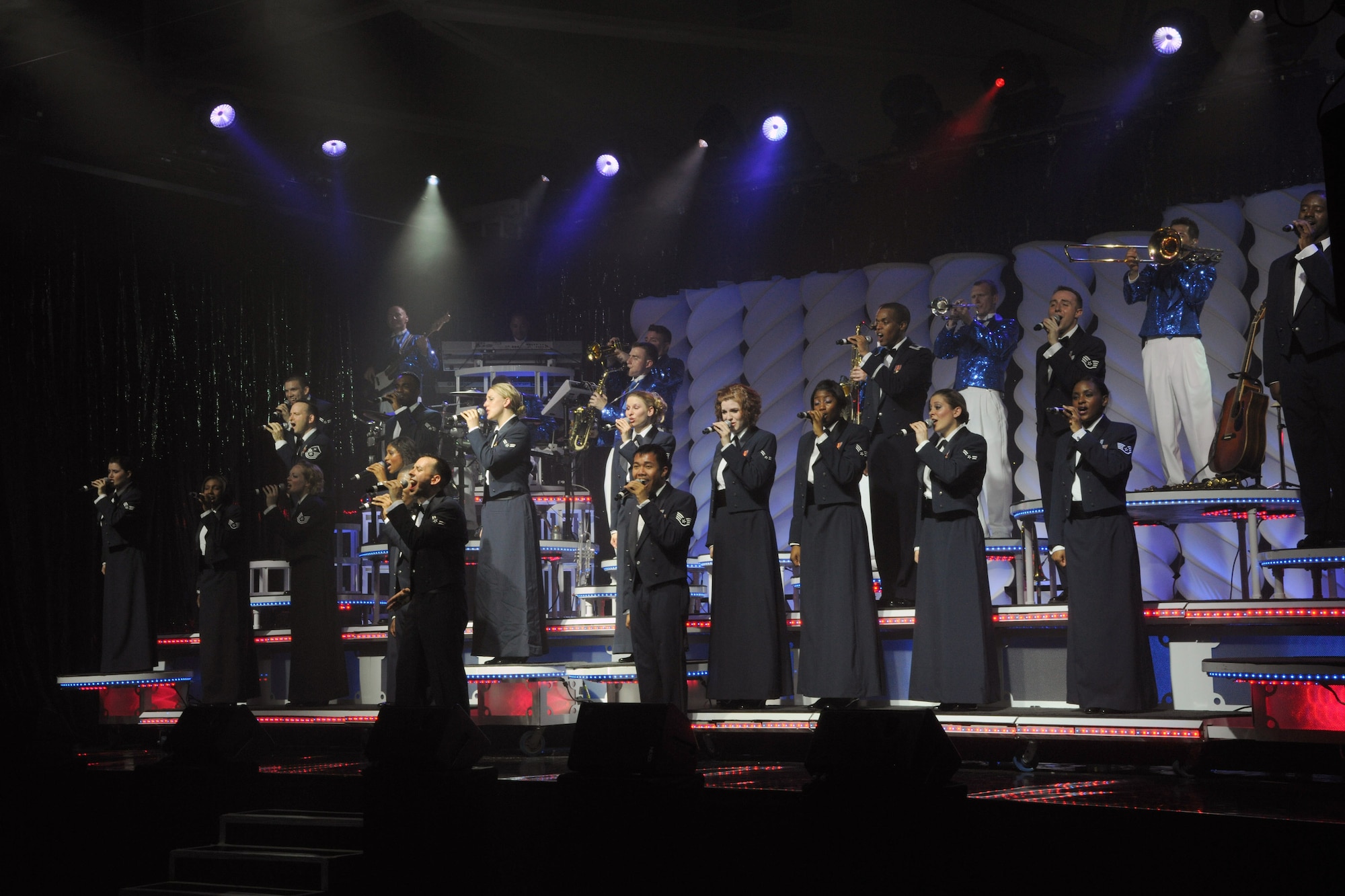 RAF CROUGHTON, United Kingdom - Members from Tops In Blue get ready to perform their final set during a perfomance here June 22. (U.S. Air Force photo by Staff Sgt. Joel Mease)