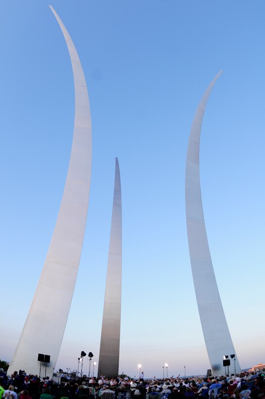 The United States Air Force Band’s Singing Sergeants and Concert Band ensembles perform at the Air Force Memorial as part of the Summer Concert Series June 18. The Band’s six performing ensembles take turns performing throughout the summer at the Air Force Memorial each Wednesday and Friday with no fee for attendance. This Summer Series concert was the new Air Force Band commander’s first public concert with the Band. Lt. Col. A. Phillip Waite assumed command of the Air Force Band in a change-of-command ceremony June 1. (U.S. Air Force photo by Staff Sgt. Raymond Mills)