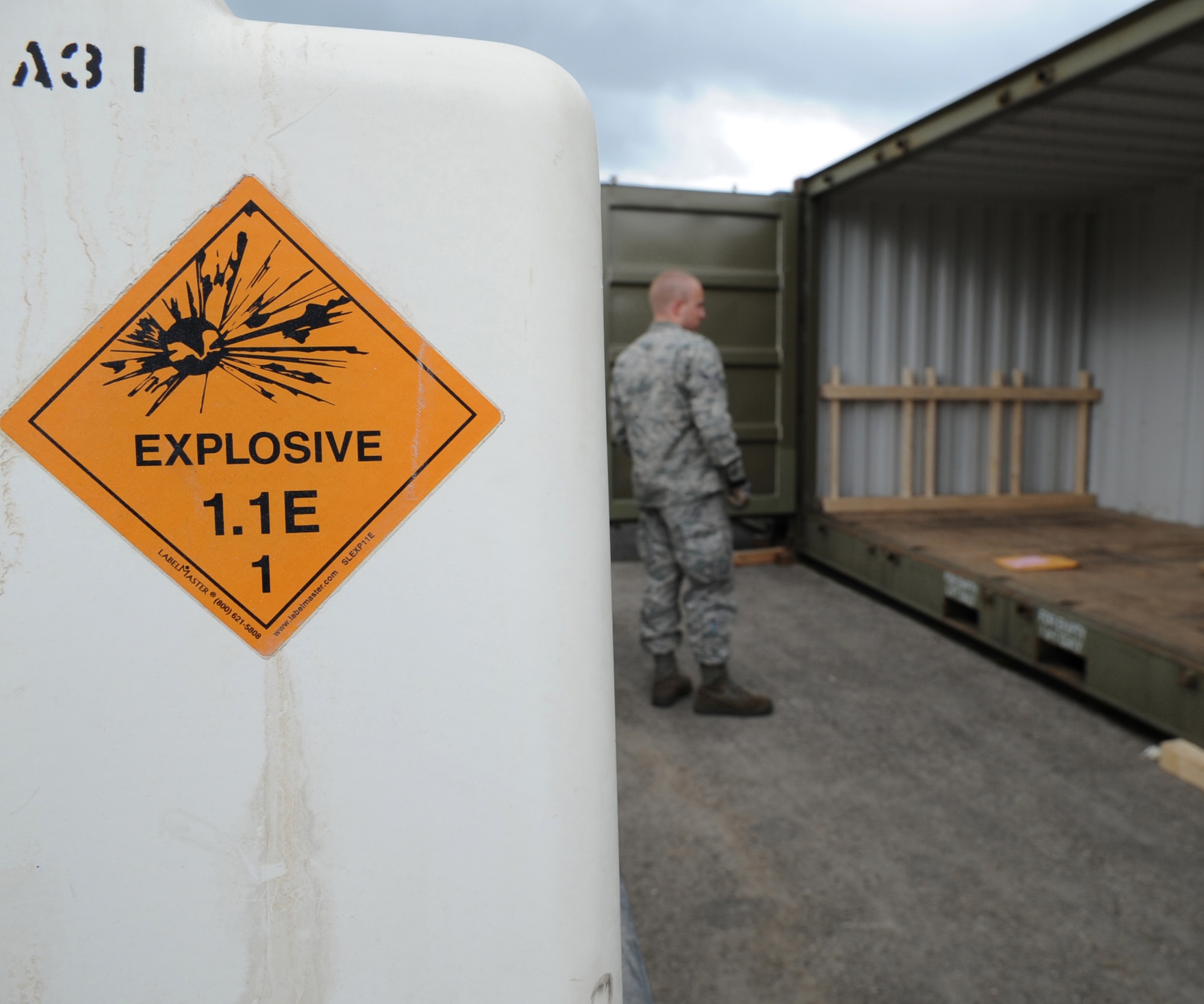 Members of the 86th Munitions Squadron load cargo trailers with munitions, Ramstein Air Base, Germany, May 18, 2010. The 86th MUNS prepared a shipment of numerous international shipping containers as part of an exercise called Turbo Containerized Ammunition Distribution System, or TURBOCADS 2010. (U.S. Air Force photo by Airman 1st Class Caleb Pierce)