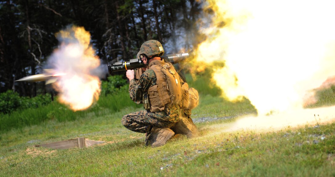 A Marine with Company B, Marine Barracks Washington fires an Anti Tank-4 weapons system during a training evolution aboard Marine Corps Base Quantico, Va.  The Marines from MBW completed annual training and sharpened their infantry skills during the three-day training evolution. (Photo by Lance Cpl. Jeremy Ware)