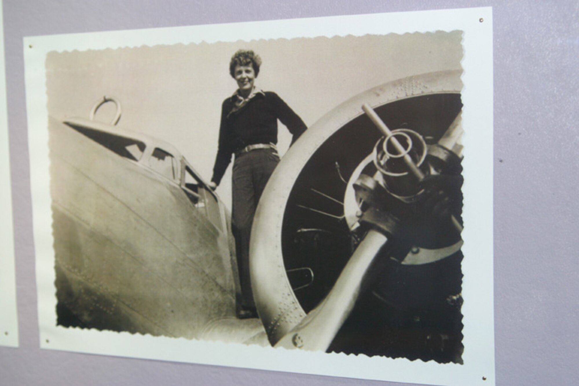 Ms. Earhart’s photo hangs in Oklahoma’s 99s Museum of Woman Pilots where her scarf will be returned Saturday. (Courtesy photo)