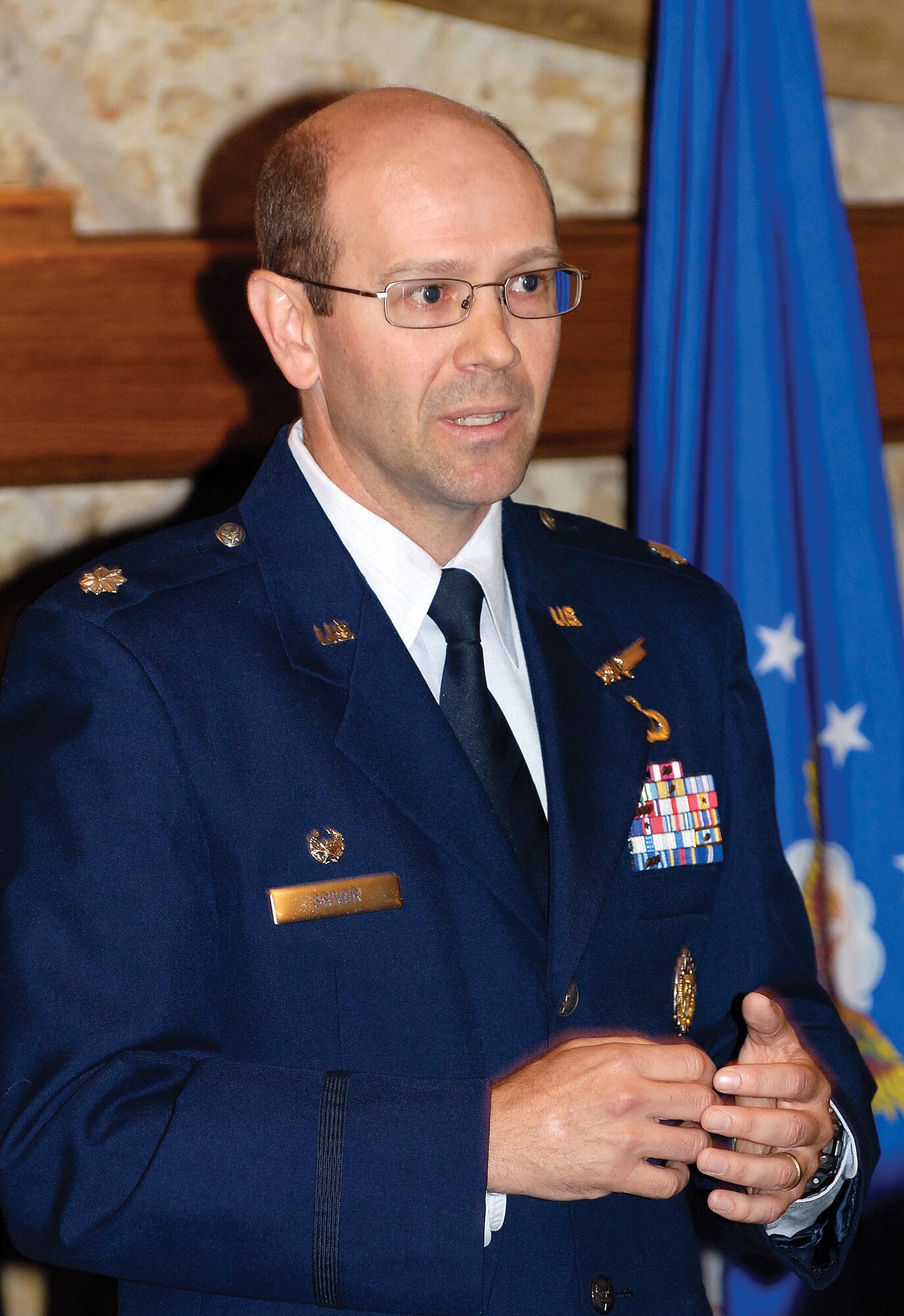 Lt. Col. Todd Sriver assumed command of the 5th Manpower Requirements Squadron during a change of command ceremony here June 17. (Air Force photo by Margo Wright)