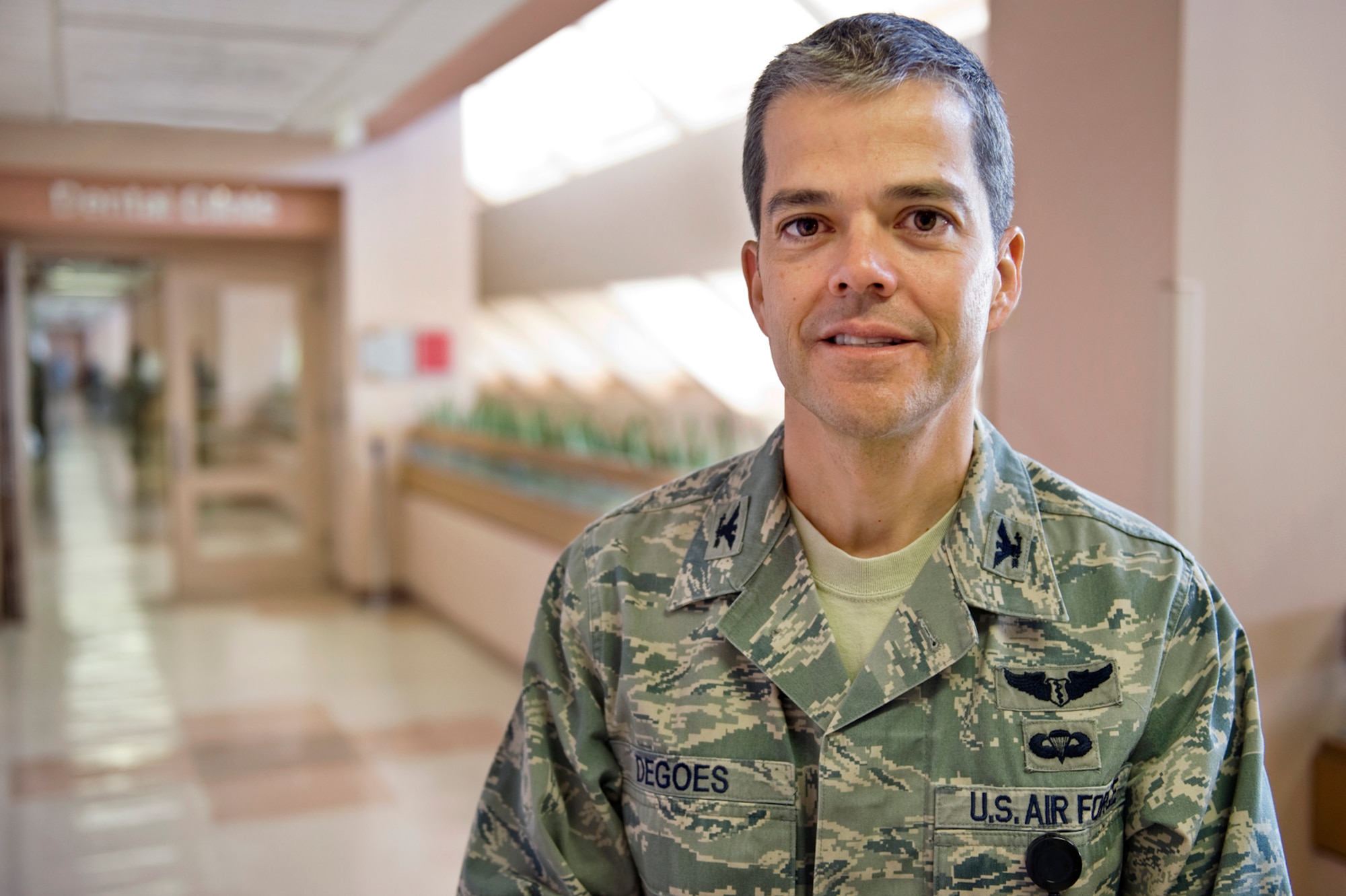 NELLIS AIR FORCE BASE, Nev. --  Col. John Degoes, 99th Medical Group commander, assumed command here on June 18. The Medical Group provides medical care for the military community to ensure maximum wartime readiness and combat capability. The group's functions include flight medicine, surgical services, maternal and childcare, pharmacy, laboratory, radiology, dental care, medical benefits and information and diagnostic and therapeutic services.
(U.S. Air Force Photo / Lawrence Crespo)