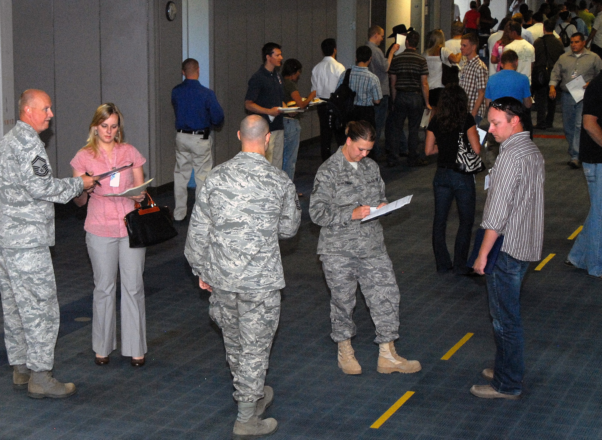 More than 170 men and women participated in the Individual Ready Reserve muster at the Air Reserve Personnel Center on June 18. ARPC holds one muster annually and will manage 20 musters at Air Force bases nationwide in 2010. (U.S. Air Force photo/Dwayne Beuthel)