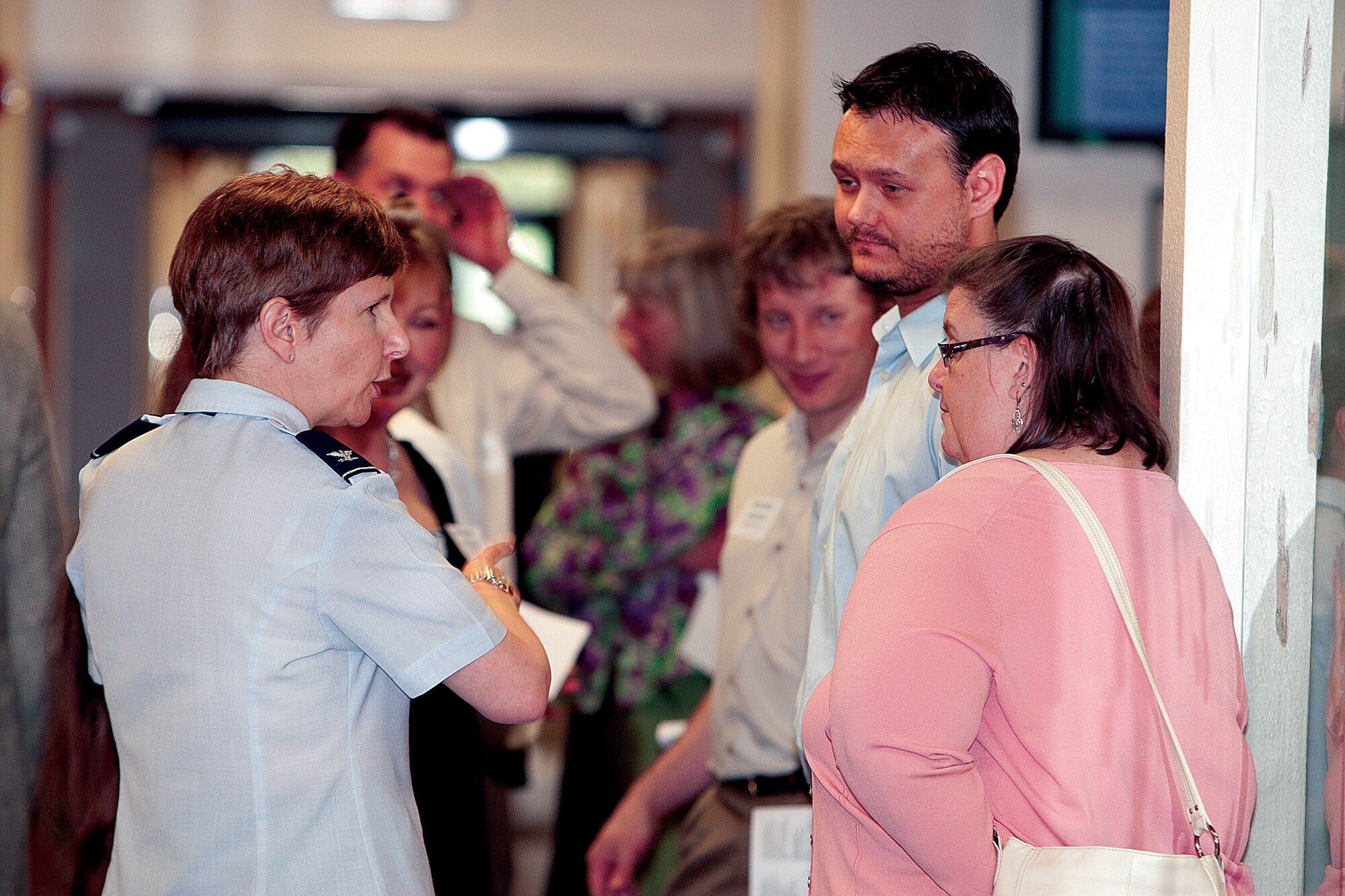 Col. Fran Vasta-Falldorf, 90th Medical Group commander, interacts with local providers during the medical provider open house June 18. The event allowed members of the Warren community to interact with some of the downtown medical providers. (Photo by Jeff Allred)
