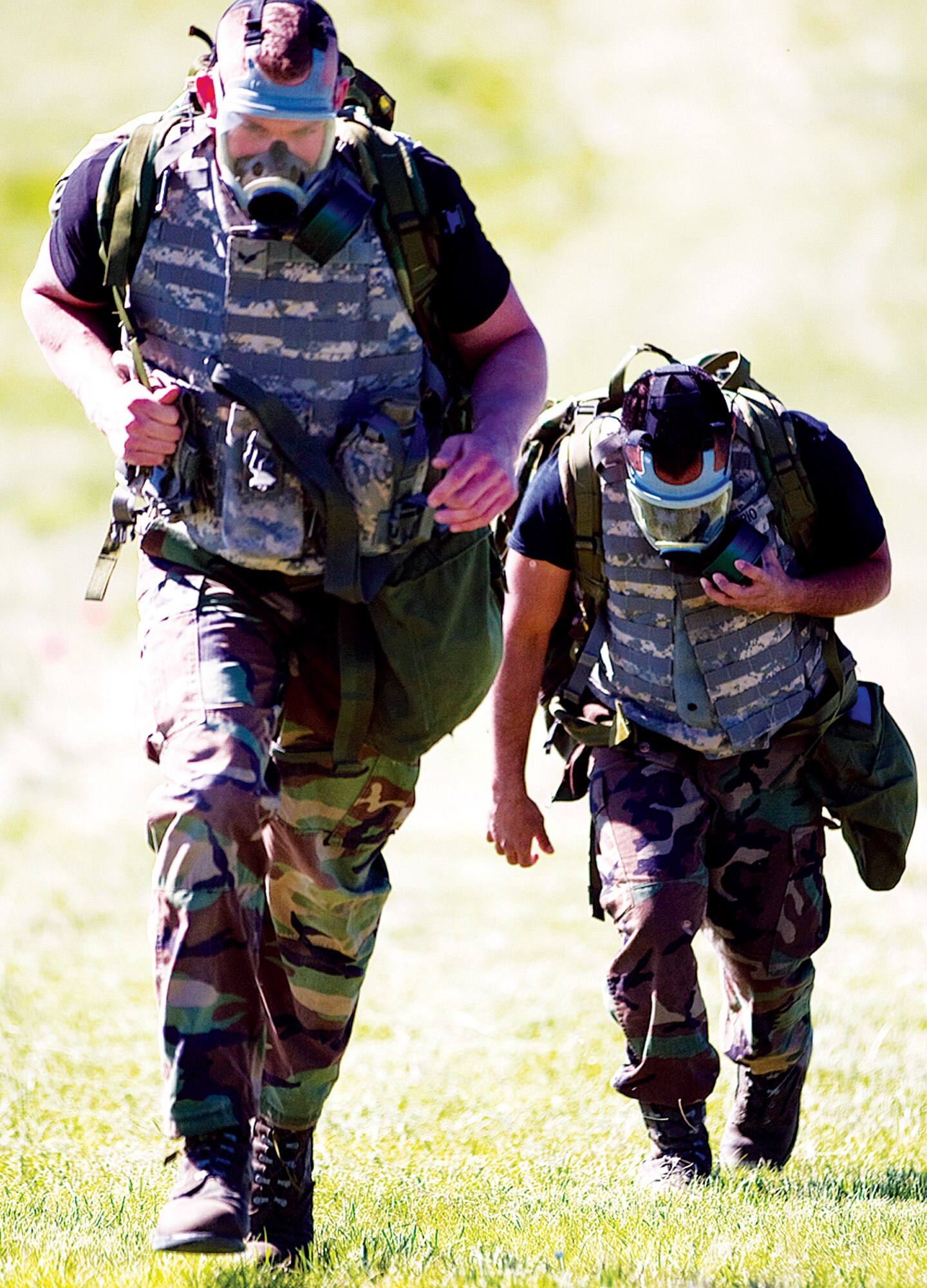Task response force members participate in the "Ruck 'n' Run" event during Crow Creek Challenge. The individuals had to wear a ruck sack weighing between 25 and 75 pounds while they ran about half a mile. (Photo by Jeff Allred)