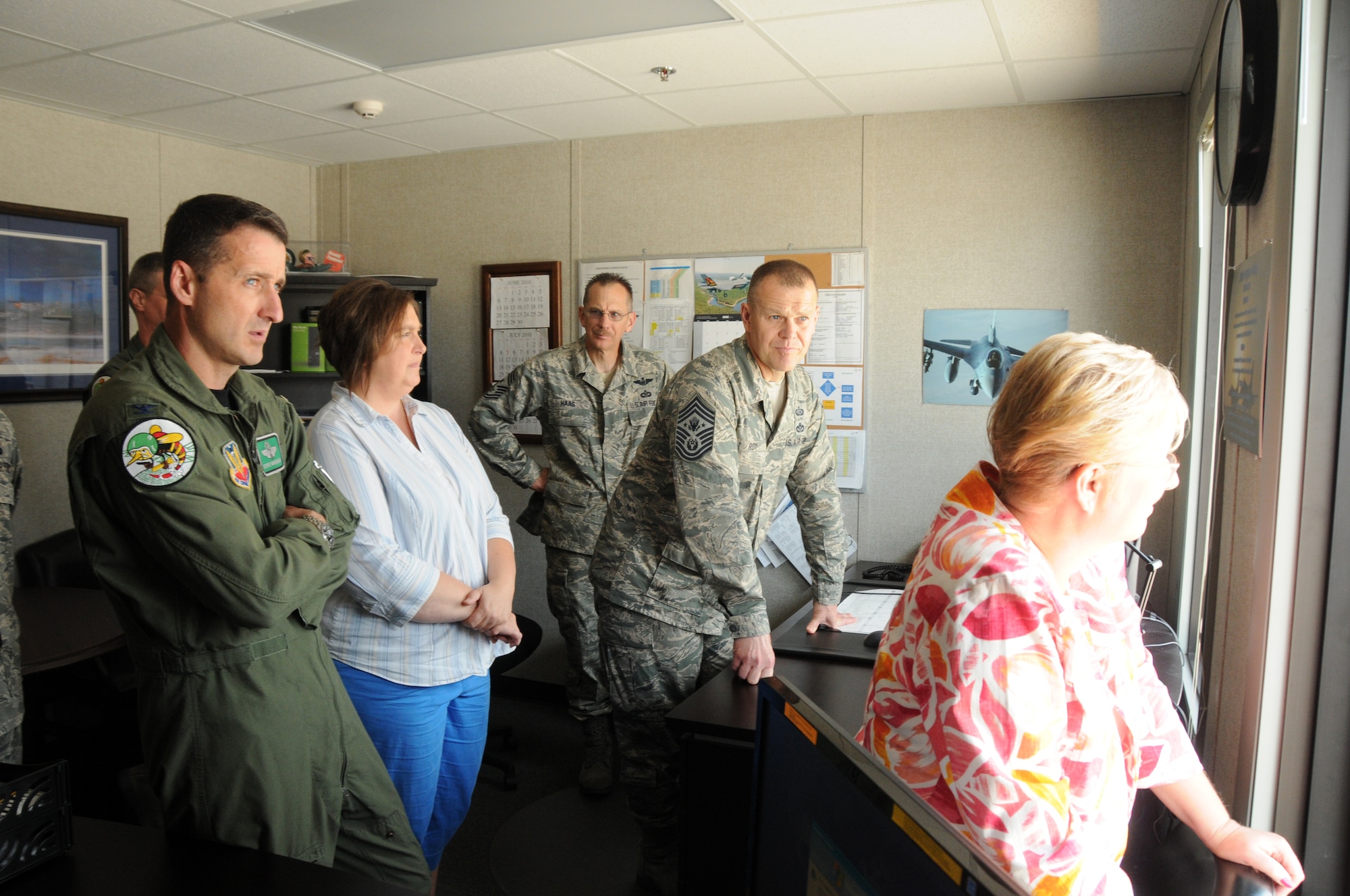 Chief Master Sergeant of the Air Force James A. Roy talks with Vice Wing Commander of the 180th Fighter Wing Colonel Steven Nordhaus while touring the 180th Fighter Wing in Toledo, Ohio June 17, 2010. USAF by SSgt Jodi Leininger (Released)