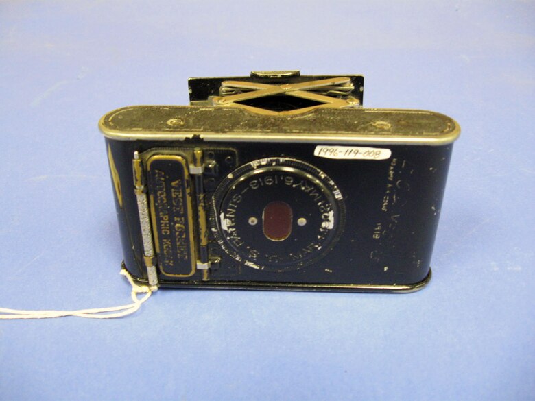 This camera belonged to Carroll DeWitt McClung, who was a pilot in the Air Service with the American Expeditionary Forces in France during World War I. He was a first lieutenant with the 28th Aero Squadron, 3rd Pursuit Group, and was discharged in 1920. He trained in Nieuport aircraft and flew the SPAD aircraft in combat. (U.S. Air Force photo)