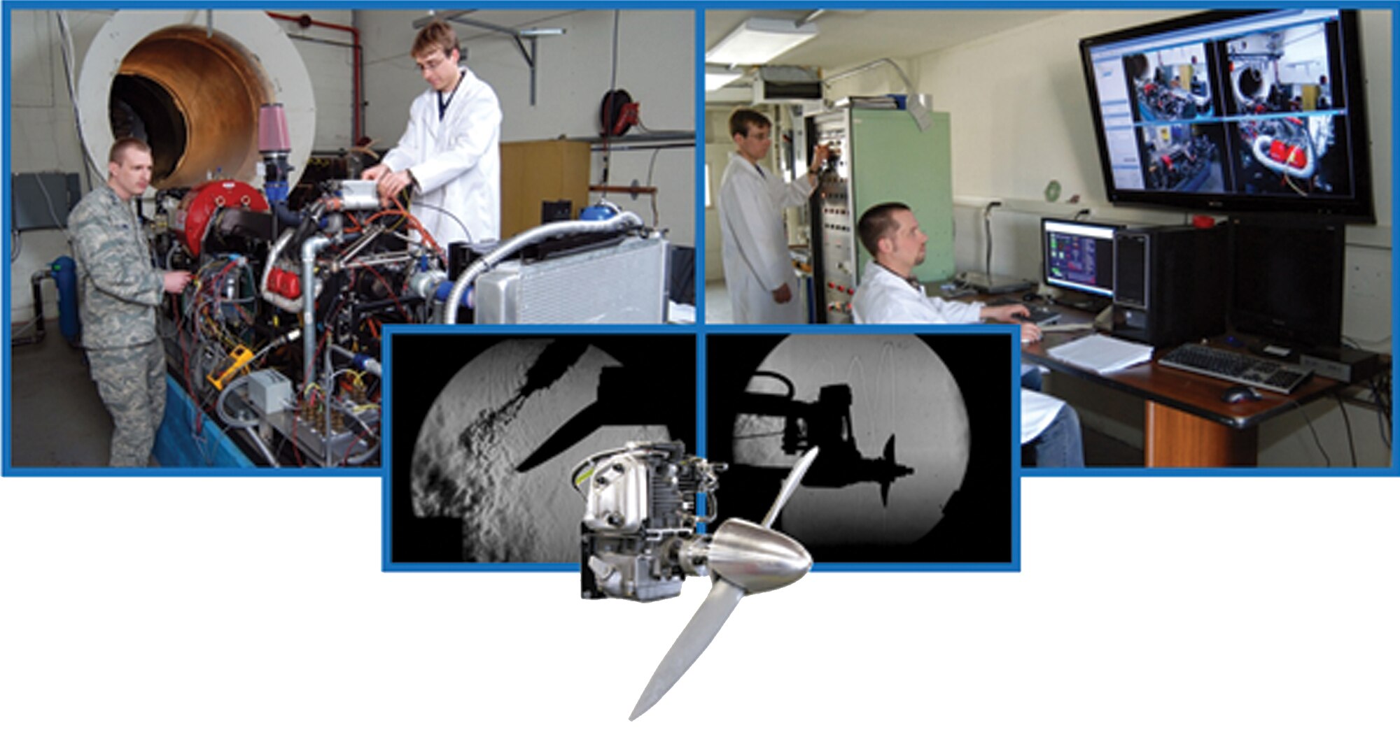 Pictured are various endeavors ongoing at AFRL's newly established Small-Engine Research Laboratory.  The SERL facility will enable key investigations pertaining to small-scale propulsion and power systems. (AFRL image)