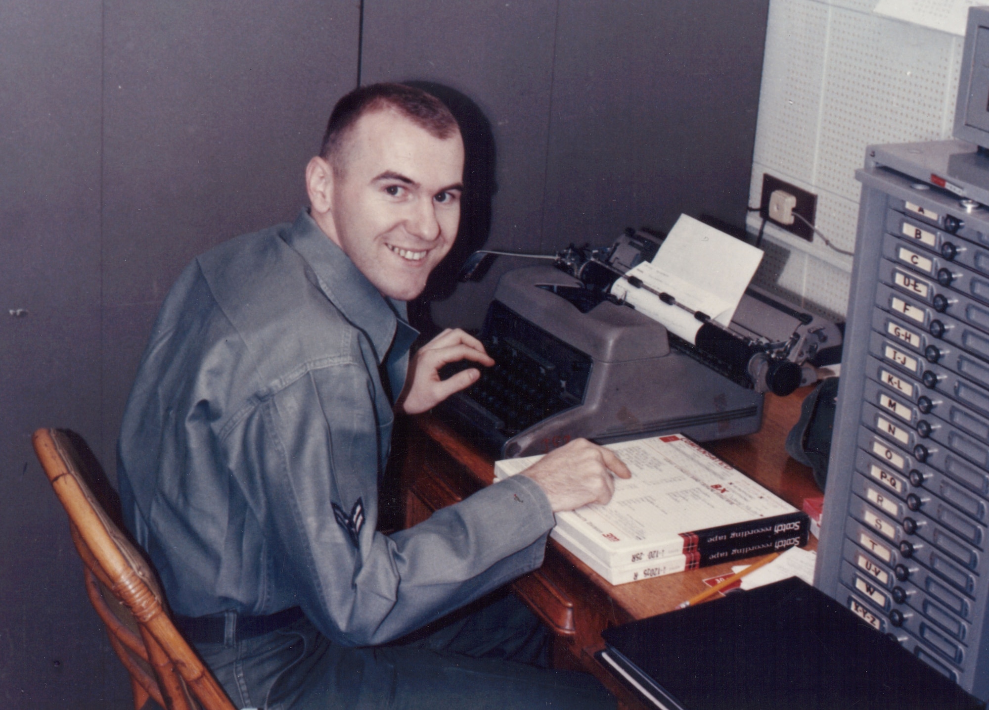 Also from November, 1964:  John Bailey is working in the tape library and doing copyright research.  Please take a moment to reflect on the photograph shown here. If you have any insight regarding who is in it, when or where it was taken, or any stories you can share about the event, please email our Band Historian <a href="mailto:usafbandhistorian@afncr.af.mil">Technical Sgt. Tracey MacDonald</a>. Thank you and we look forward to hearing from you!  This is Photo 34. (Unknown Photographer)