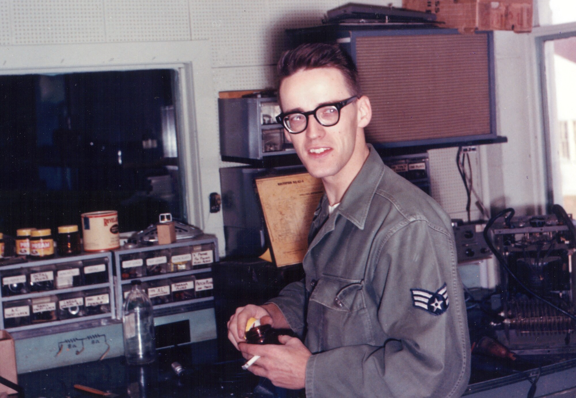 From the Audio Section of The United States Air Force Band, this photograph is from November, 1964.  Gerry Schwinger worked in the maintenance shop.  Please take a moment to reflect on the photograph shown here. If you have any insight regarding who is in it, when or where it was taken, or any stories you can share about the event, please email our Band Historian <a href="mailto:usafbandhistorian@afncr.af.mil">Technical Sgt. Tracey MacDonald</a>. Thank you and we look forward to hearing from you!  This is Photo 32. (Unknown Photographer)