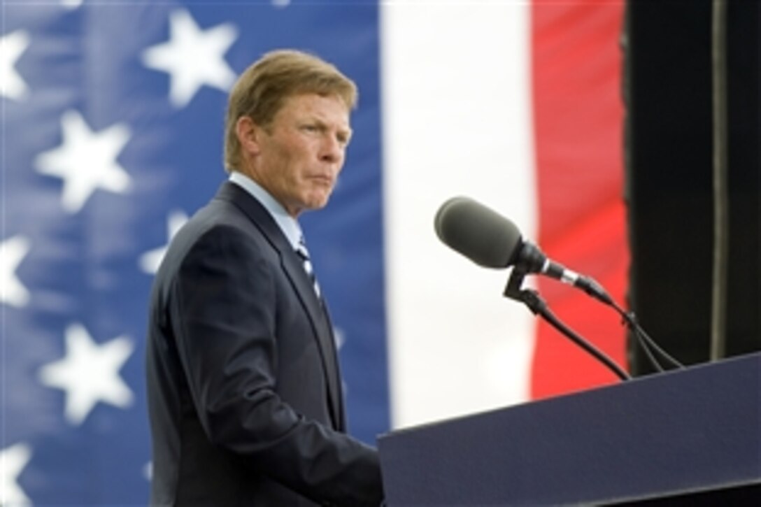 Kenneth Fisher, chairman of the Fisher House Foundation, addresses the audience during the National Intrepid Center of Excellence dedication ceremony at Bethesda National Naval Medical Center, Md., June 24, 2010. 