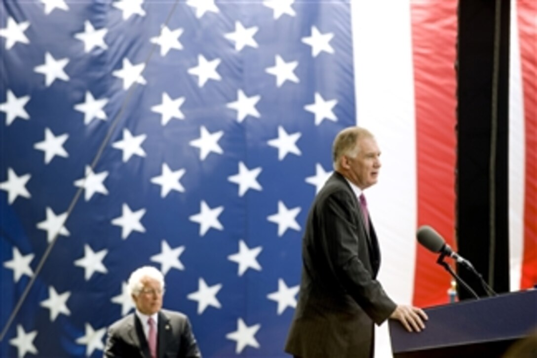 Deputy Secretary of Defense William J. Lynn III addresses the audience during the National Intrepid Center of Excellence dedication ceremony at Bethesda National Naval Medical Center, Md., on June 24, 2010.  The Intrepid Center is a state-of-the-art facility designed to provide leading edge services for advanced diagnostics and treatment for service members with Psychological Health issues and Traumatic Brain Injury.  