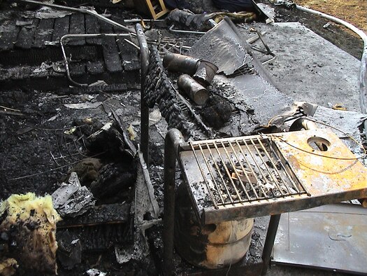 WHITEMAN AIR FORCE BASE, Mo. --  A burned gas grill occurred on Carswell Street in 2005 as a result of improper storage of a grill. The gas tank was left on and was left unsupervised.  