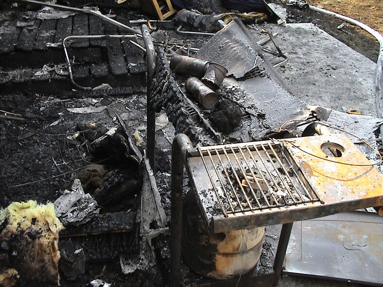 WHITEMAN AIR FORCE BASE, Mo. --  A burned gas grill occurred on Carswell Street in 2005 as a result of improper storage of a grill. The gas tank was left on and was left unsupervised.  