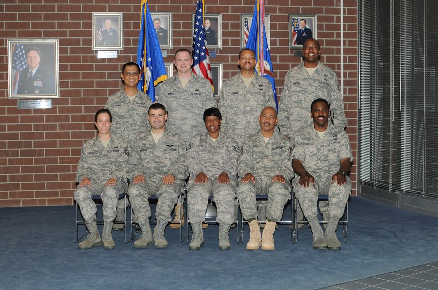 McGHEE TYSON AIR NATIONAL GUARD BASE, Tenn. -- Satellite NCO Academy Class 10-6, 113th Wing, Maryland Air National Guard, gathers at The I.G. Brown Air National Guard Training and Education Center here, June 15, 2010.  Pictured (L-R standing) are Tech. Sgt. Zaldy Sabino; Tech. Sgt. Kevin Kaylor; Tech. Sgt. Linwood Edwards; Tech. Sgt. Timothy Vincent; (L-R sitting) Tech. Sgt. Amanda Abernathy; Tech. Sgt. Shant Paloulian; Tech. Sgt. Angel Loveshorter; Tech. Sgt. Dwayne Smith; and Tech. Sgt. Michael Thompson.  (U.S. Air Force photo by Master Sgt. Kurt Skoglund/Released)