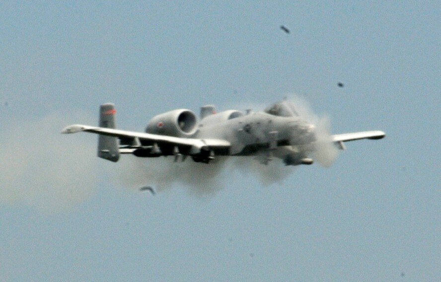 An A-10C Thunderbolt II "Warthog" from the Arkansas National Guard's 188th Fighter Wing conducts an airpower demonstration during an Employer Support of the Guard and Reserve (ESGR) event June 25 at the 188th Fighter Wing Detachment 1 Razorback Range. The 188th hosted 30 employers of Airmen from the Guard unit. (U.S. Air Force photo by Capt. Heath Allen/Arkansas National Guard Public Affairs)