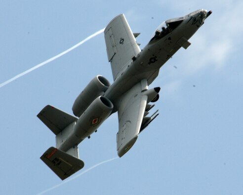 An A-10C Thunderbolt II "Warthog" from the Arkansas National Guard's 188th Fighter Wing conducts an airpower demonstration during an Employer Support of the Guard and Reserve (ESGR) event June 25 at the 188th Fighter Wing Detachment 1 Razorback Range. The 188th hosted 30 employers of Airmen from the Guard unit. (U.S. Air Force photo by Capt. Heath Allen/Arkansas National Guard Public Affairs)