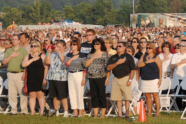 The sixth annual Air Force Materiel Command Freedom's Call Tattoo 2010 attracted about 75,000 people from neighboring communities to Wright-Patterson Air Force Base, Ohio, on June 25, 2010. The evening included music, military ceremonies, aircraft flyovers and fireworks. (U.S. Air Force photo/Ben Strasser) 
