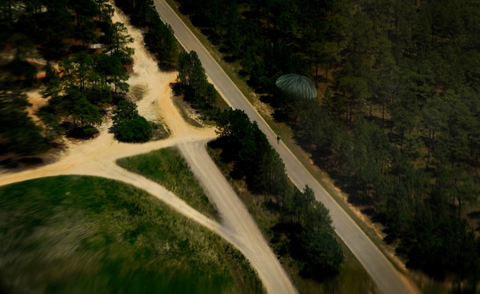 A U.S. Soldier parachutes from a C-17 Globemaster III cargo aircraft based at Joint Base Charleston, S.C., during a joint forcible entry exercise June 21, 2010. More than 98 service members performed an airborne insertion from C-17s during the JFEX. (U.S. Air Force photo/Staff Sgt. Angelita M. Lawrence)