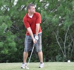 LAUGHLIN AIR FORCE BASE, Texas – Airman 1st Class Ben Branta, 47th Maintenance Directorate, prepares to take a shot on the eighth hole of Laughlin’s Leaning Pines golf course June 26. Leaning Pines, which offers rates that are adjusted according to rank, is open daily from 7:30 a.m. to sunset and offers a driving range that is open all the time. (U.S. Air Force photo by Airman 1st Class Blake Mize)
